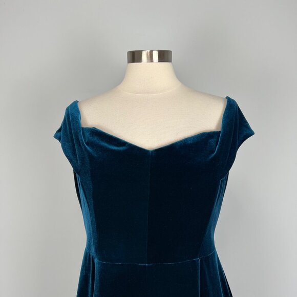 Nicholas Womans Velvet Off Shoulder Midi Dress Teal Blue Cocktail size 12 - Picture 3 of 16